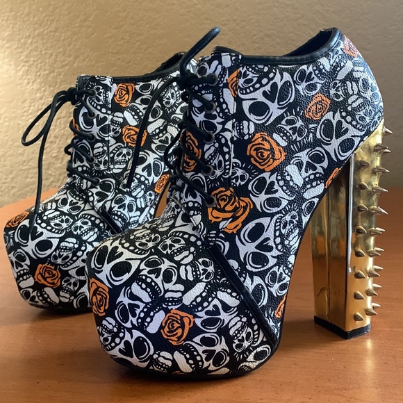 REDKISS  Mona Skulls & Roses Chunky Spike High Heel Platform - Picture 12 of 12